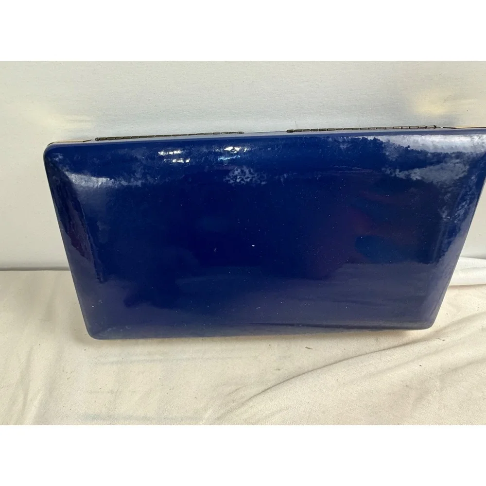 Vintage Mele Cobalt Blue Jewelry Box Gold Floral 13 Compartment Organizer